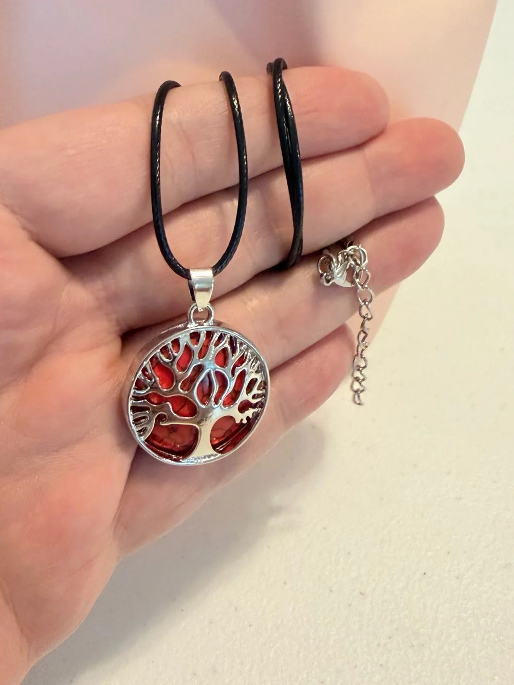 Red & Silver Tree of Life Pendant Necklace.
